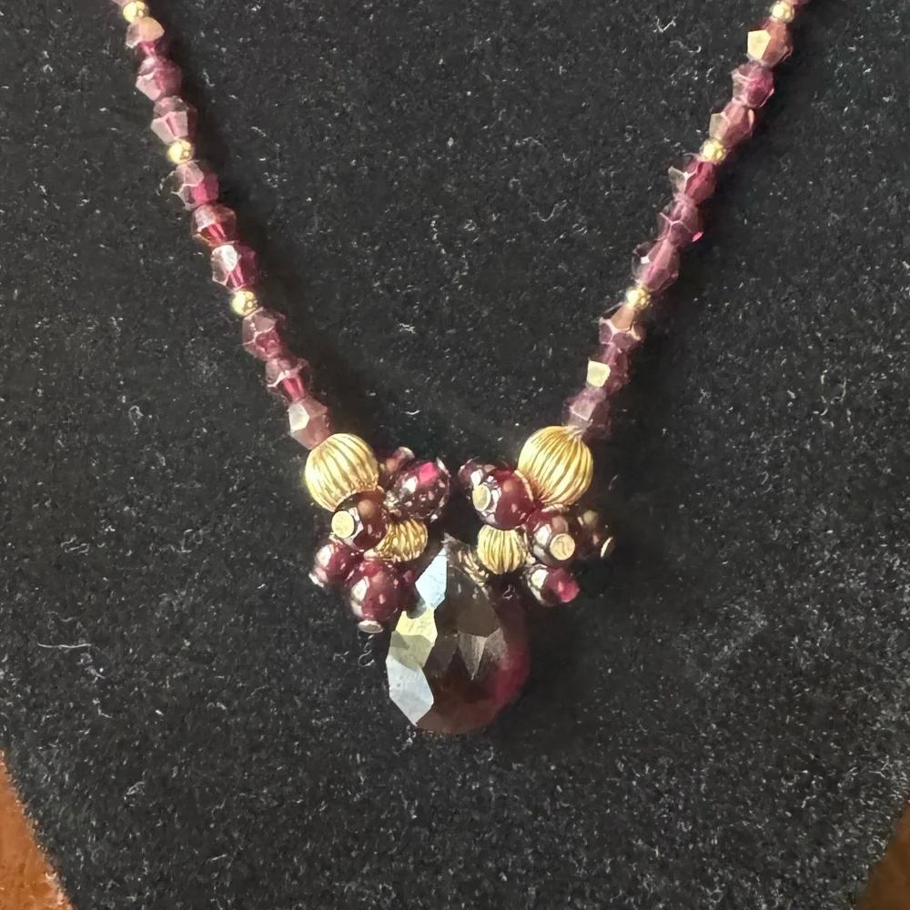 Vintage Garnet Briolette Cut Gemstone Bead Estate Necklace